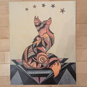 Abstract Fox Art Print with Stars